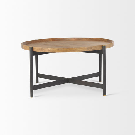 Marquisa 34.25L x 34.25W x 16.5H Small Brown Wood w/ Black Metal Coffee Table from Mercana - Luna Furniture