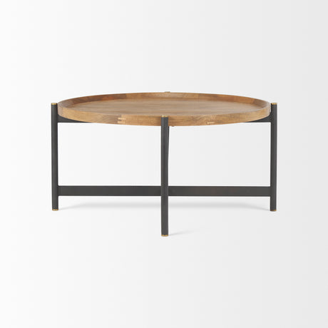 Marquisa 34.25L x 34.25W x 16.5H Small Brown Wood w/ Black Metal Coffee Table from Mercana - Luna Furniture