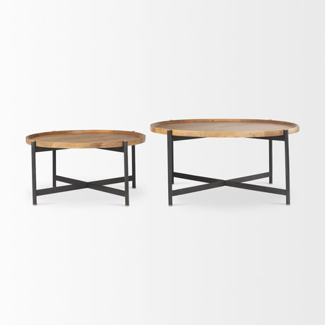 Marquisa 34.25L x 34.25W x 16.5H Small Brown Wood w/ Black Metal Coffee Table from Mercana - Luna Furniture