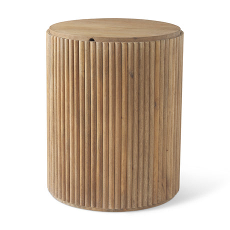 Terra 18L x 18W x 22H Light Brown Wood Fluted Round Side Table from Mercana - Luna Furniture