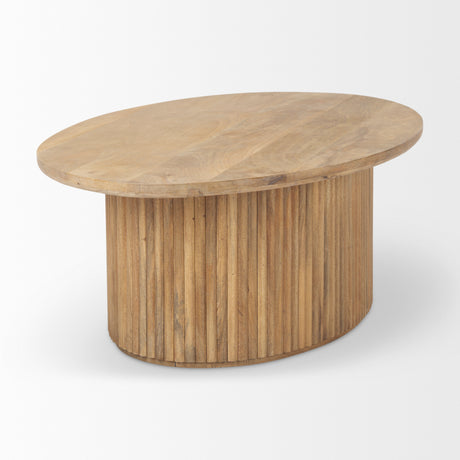 Terra 48L x 28W x 15H Light Brown Wood Oval Fluted Coffee Table from Mercana - Luna Furniture