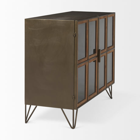 Pandora Dark Brass Metal W/Red Wood 2 Door Accent Cabinet from Mercana - Luna Furniture