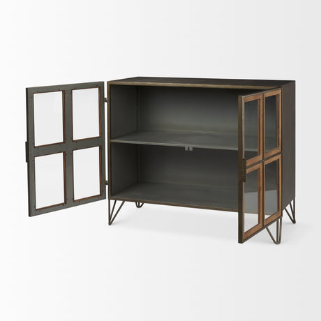 Pandora Dark Brass Metal W/Red Wood 2 Door Accent Cabinet from Mercana - Luna Furniture