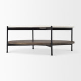 Larkin 42" Round Two-Tier White Marble Top and Solid Wood Shelf w/ Black Metal Frame Coffee Table from Mercana - Luna Furniture