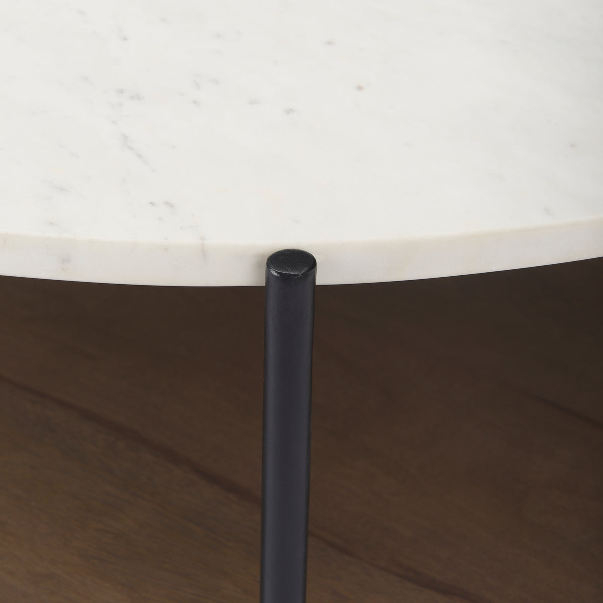 Larkin 42" Round Two-Tier White Marble Top and Solid Wood Shelf w/ Black Metal Frame Coffee Table from Mercana - Luna Furniture