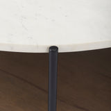 Larkin 42" Round Two-Tier White Marble Top and Solid Wood Shelf w/ Black Metal Frame Coffee Table from Mercana - Luna Furniture