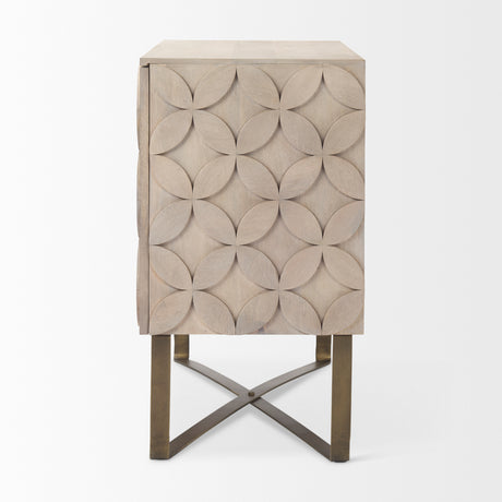 Excelsior 36.0L x 18.0W x 32.5H Light Brown Wood Gold Iron Base Accent Cabinet from Mercana - Luna Furniture