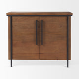 Maddox 40.0L x 18.5W x 32.75H Brown Solid Wood Black Metal 2 Door Accent Cabinet from Mercana - Luna Furniture