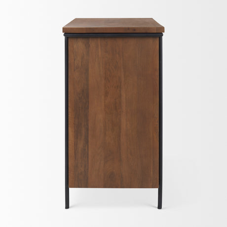 Maddox 40.0L x 18.5W x 32.75H Brown Solid Wood Black Metal 2 Door Accent Cabinet from Mercana - Luna Furniture