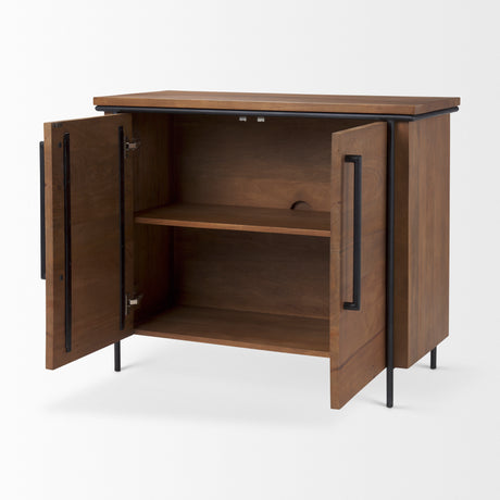 Maddox 40.0L x 18.5W x 32.75H Brown Solid Wood Black Metal 2 Door Accent Cabinet from Mercana - Luna Furniture