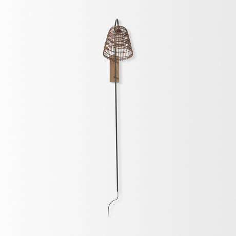 Kiley 28.0L x 7.0W x 15.6H Brown Woven Shade W/Black Metal Wall Sconce from Mercana - Luna Furniture