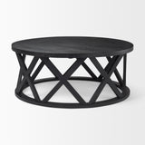 Forsey 28.0L x 45.3W x 18.0H Black Solid Wood Round Coffee Table from Mercana - Luna Furniture