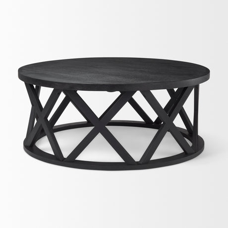 Forsey 28.0L x 45.3W x 18.0H Black Solid Wood Round Coffee Table from Mercana - Luna Furniture