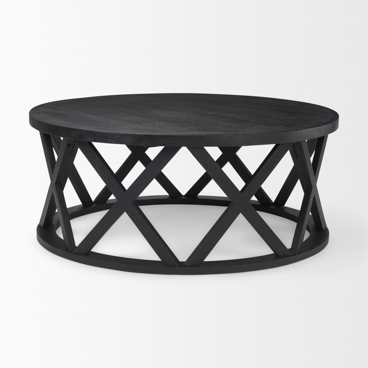 Forsey 28.0L x 45.3W x 18.0H Black Solid Wood Round Coffee Table from Mercana - Luna Furniture