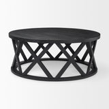 Forsey 28.0L x 45.3W x 18.0H Black Solid Wood Round Coffee Table from Mercana - Luna Furniture
