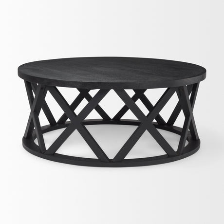 Forsey 28.0L x 45.3W x 18.0H Black Solid Wood Round Coffee Table from Mercana - Luna Furniture