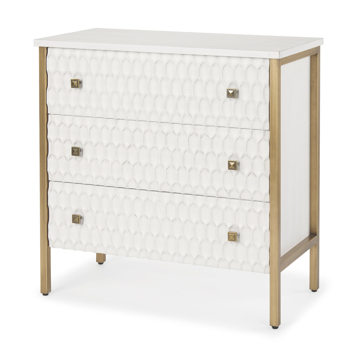Savannah White Fir Veneer w/ Gold Metal 3-Drawer Accent Cabinet from Mercana - Luna Furniture