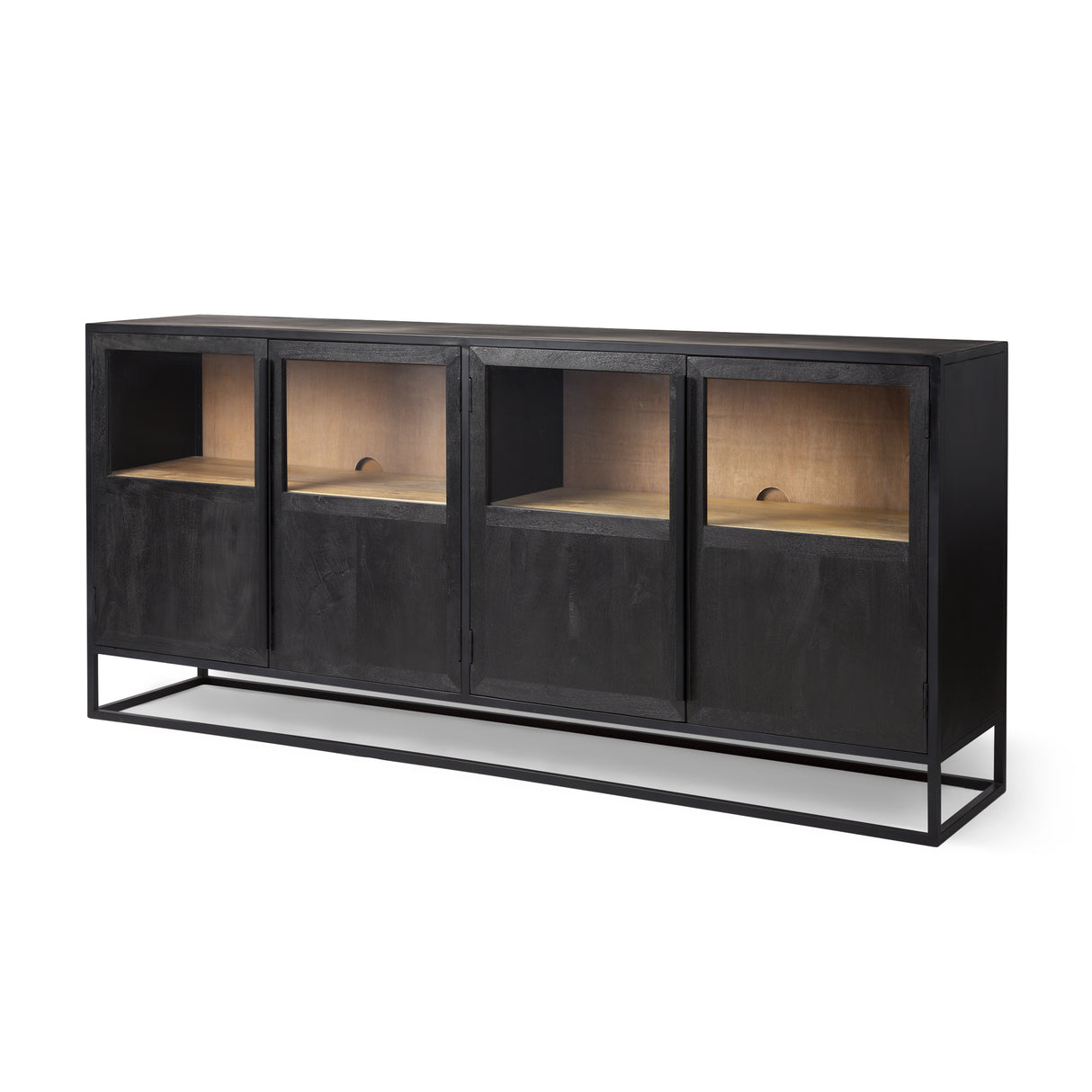 Sloan 80.0L x 17.0W x 36.0H Black Wood W/Black Metal Frame Sideboard from Mercana - Luna Furniture