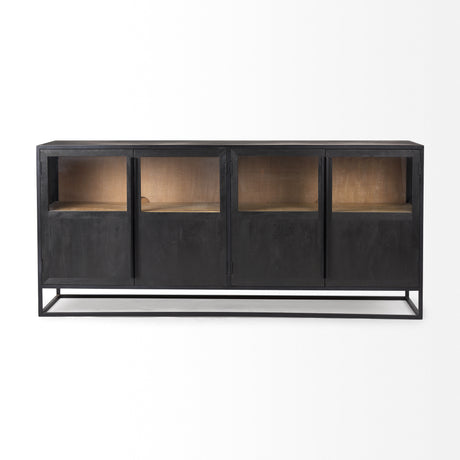 Sloan 80.0L x 17.0W x 36.0H Black Wood W/Black Metal Frame Sideboard from Mercana - Luna Furniture