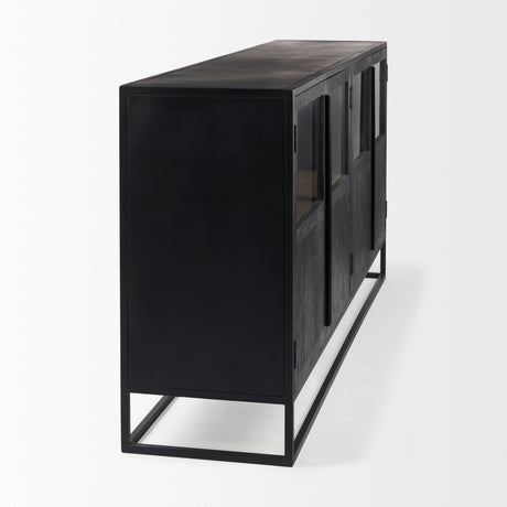 Sloan 80.0L x 17.0W x 36.0H Black Wood W/Black Metal Frame Sideboard from Mercana - Luna Furniture