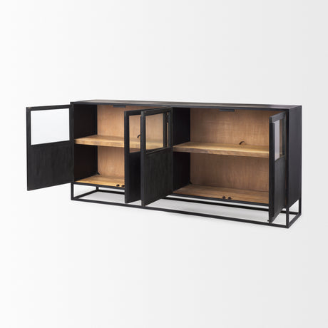 Sloan 80.0L x 17.0W x 36.0H Black Wood W/Black Metal Frame Sideboard from Mercana - Luna Furniture