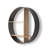 Hector 36.0L x 7.0W x 36.0H Brown Wood W/ Black Metal Round Wall Shelf from Mercana - Luna Furniture