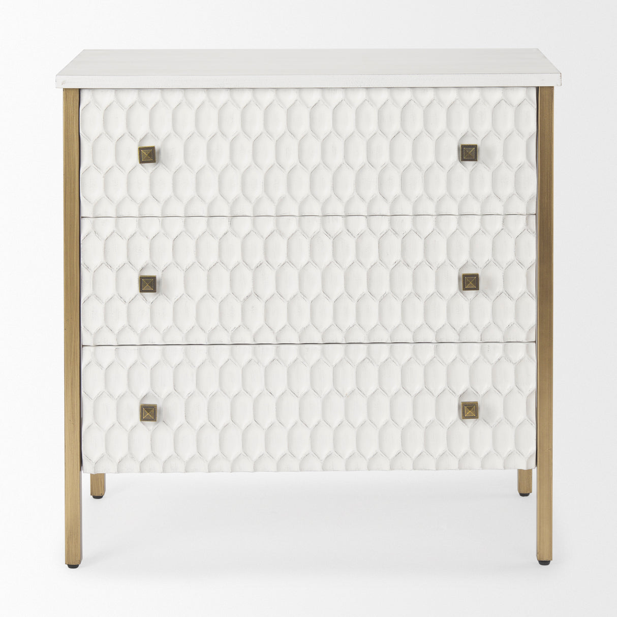 Savannah White Fir Veneer w/ Gold Metal 3-Drawer Accent Cabinet from Mercana - Luna Furniture