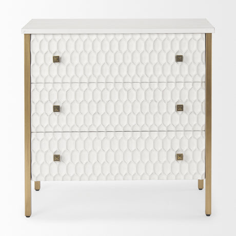 Savannah White Fir Veneer w/ Gold Metal 3-Drawer Accent Cabinet from Mercana - Luna Furniture