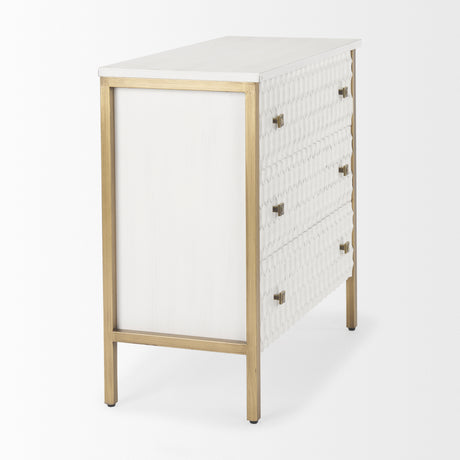 Savannah White Fir Veneer w/ Gold Metal 3-Drawer Accent Cabinet from Mercana - Luna Furniture