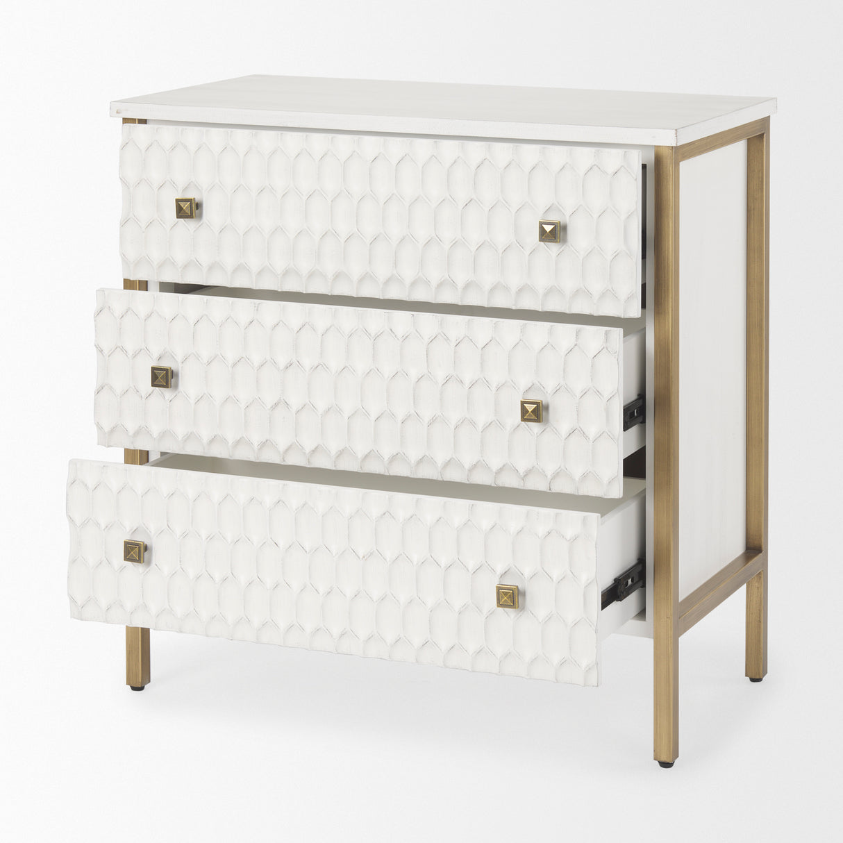 Savannah White Fir Veneer w/ Gold Metal 3-Drawer Accent Cabinet from Mercana - Luna Furniture