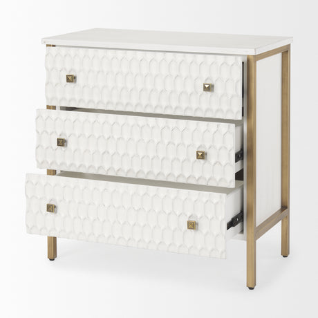 Savannah White Fir Veneer w/ Gold Metal 3-Drawer Accent Cabinet from Mercana - Luna Furniture