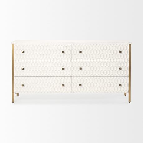 Savannah White Fir Veneer w/ Gold Metal Accents 6-Drawer Sideboard from Mercana - Luna Furniture