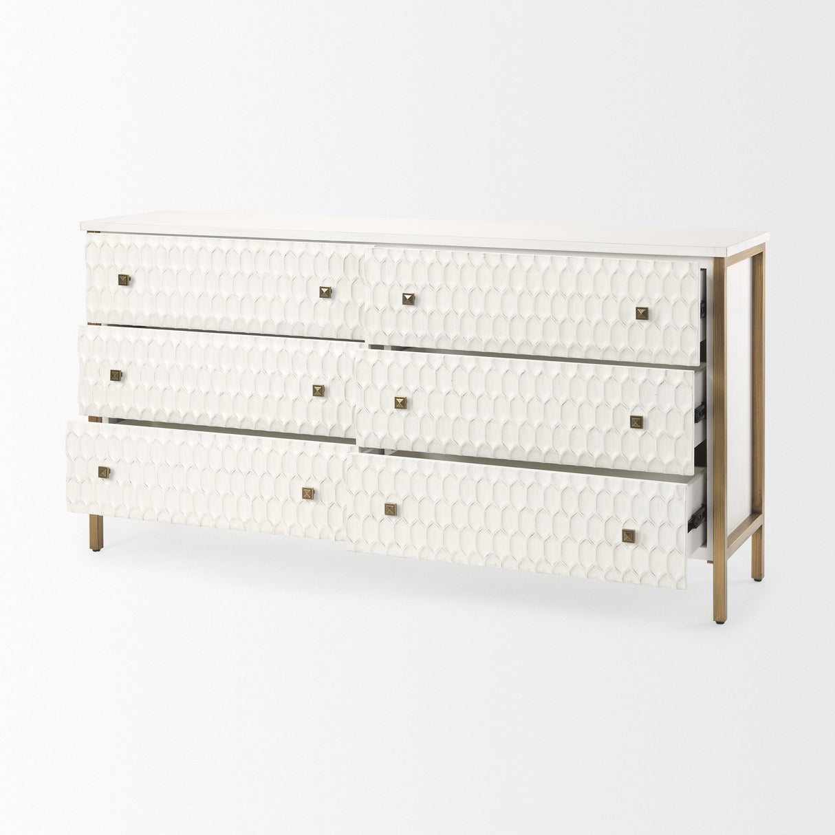 Savannah White Fir Veneer w/ Gold Metal Accents 6-Drawer Sideboard from Mercana - Luna Furniture