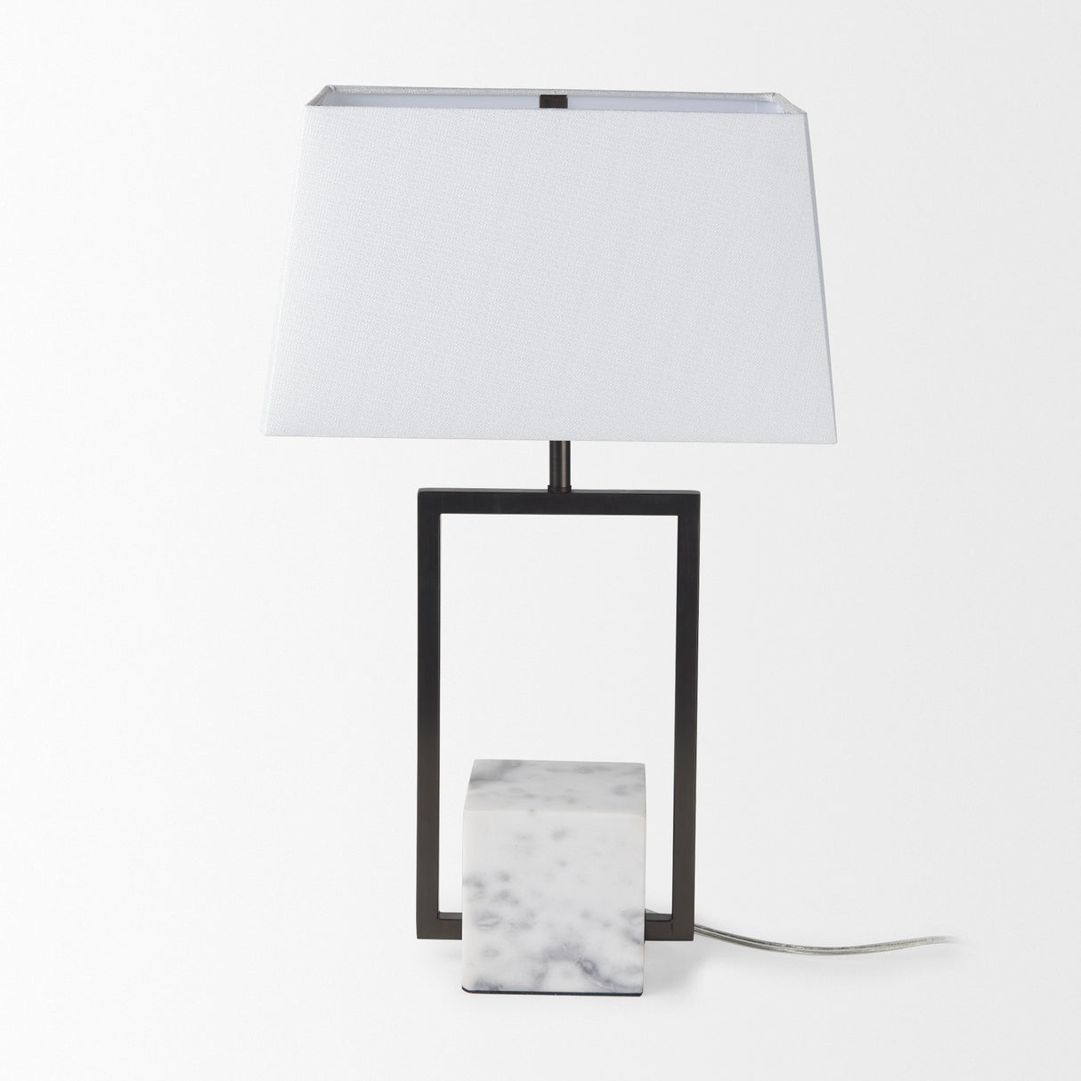 Peyton 14.0L x 9.0W x 26.2H Black Metal W/Marble Cube and White Shade Table Lamp from Mercana - Luna Furniture