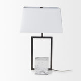 Peyton 14.0L x 9.0W x 26.2H Black Metal W/Marble Cube and White Shade Table Lamp from Mercana - Luna Furniture