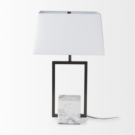 Peyton 14.0L x 9.0W x 26.2H Black Metal W/Marble Cube and White Shade Table Lamp from Mercana - Luna Furniture