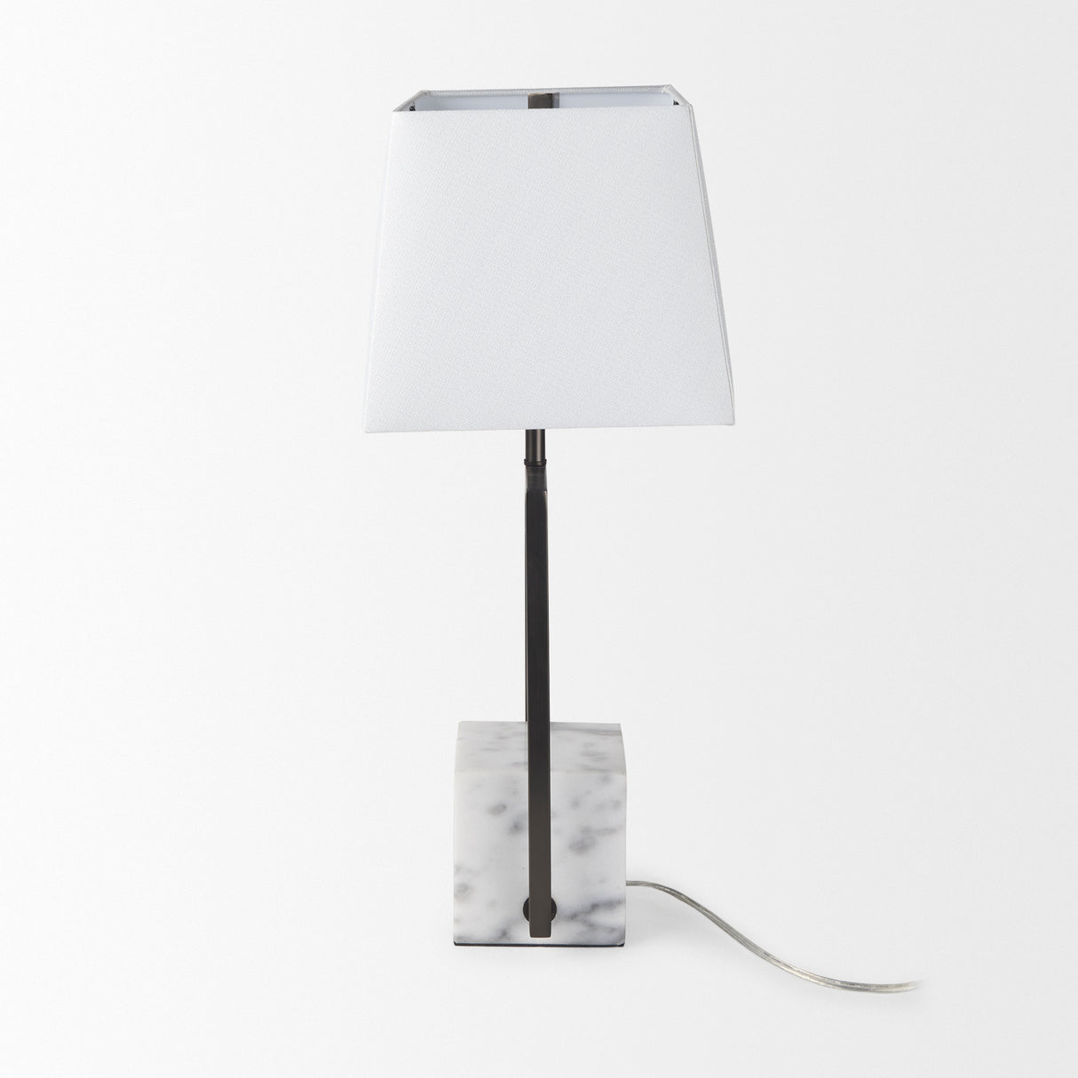Peyton 14.0L x 9.0W x 26.2H Black Metal W/Marble Cube and White Shade Table Lamp from Mercana - Luna Furniture
