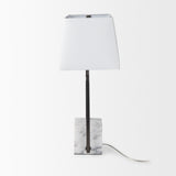 Peyton 14.0L x 9.0W x 26.2H Black Metal W/Marble Cube and White Shade Table Lamp from Mercana - Luna Furniture