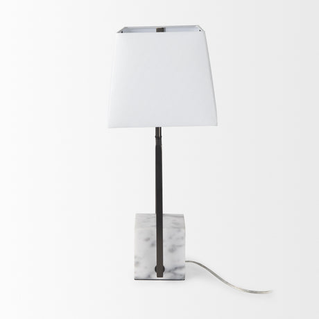 Peyton 14.0L x 9.0W x 26.2H Black Metal W/Marble Cube and White Shade Table Lamp from Mercana - Luna Furniture