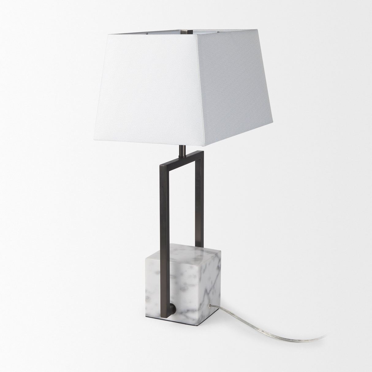 Peyton 14.0L x 9.0W x 26.2H Black Metal W/Marble Cube and White Shade Table Lamp from Mercana - Luna Furniture