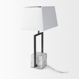 Peyton 14.0L x 9.0W x 26.2H Black Metal W/Marble Cube and White Shade Table Lamp from Mercana - Luna Furniture