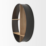 Hector 36.0L x 7.0W x 36.0H Brown Wood W/ Black Metal Round Wall Shelf from Mercana - Luna Furniture