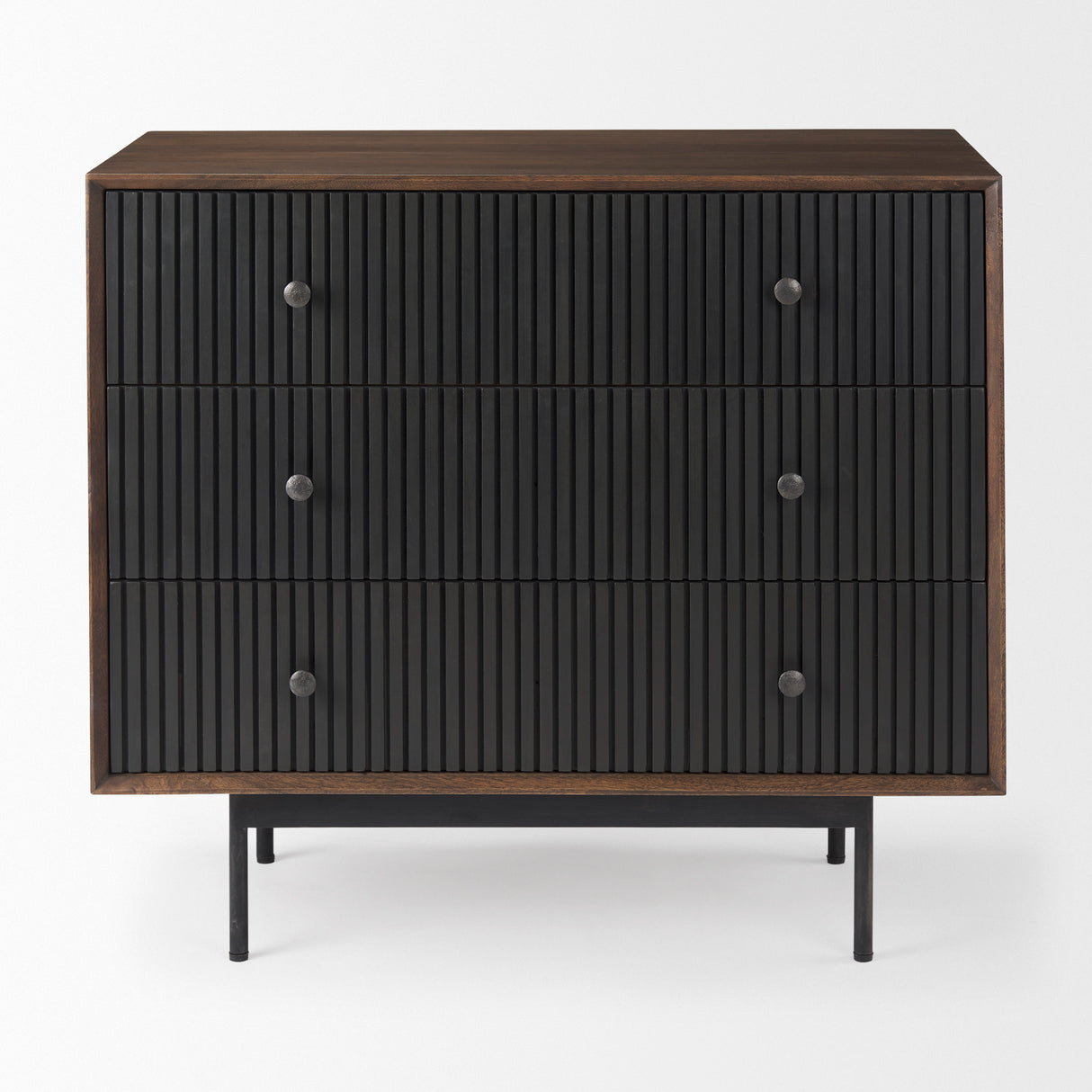 Grace 35.5L x 18.0W x 31.0H Medium Brown Wood W/Black Metal Frame 3 Drawer Accent Cabinet from Mercana - Luna Furniture