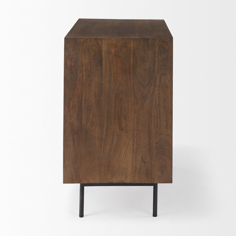 Grace 35.5L x 18.0W x 31.0H Medium Brown Wood W/Black Metal Frame 3 Drawer Accent Cabinet from Mercana - Luna Furniture