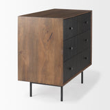 Grace 35.5L x 18.0W x 31.0H Medium Brown Wood W/Black Metal Frame 3 Drawer Accent Cabinet from Mercana - Luna Furniture