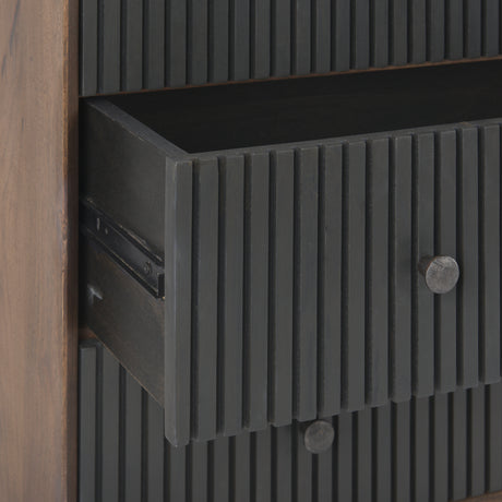 Grace 35.5L x 18.0W x 31.0H Medium Brown Wood W/Black Metal Frame 3 Drawer Accent Cabinet from Mercana - Luna Furniture