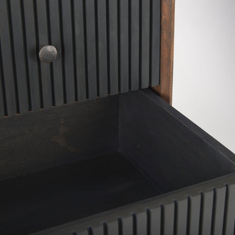 Grace 35.5L x 18.0W x 31.0H Medium Brown Wood W/Black Metal Frame 3 Drawer Accent Cabinet from Mercana - Luna Furniture