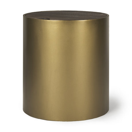 Eclipse Antique Brass Metal Drum Base w/ Dark Brown Wood Top End/Side Table from Mercana - Luna Furniture