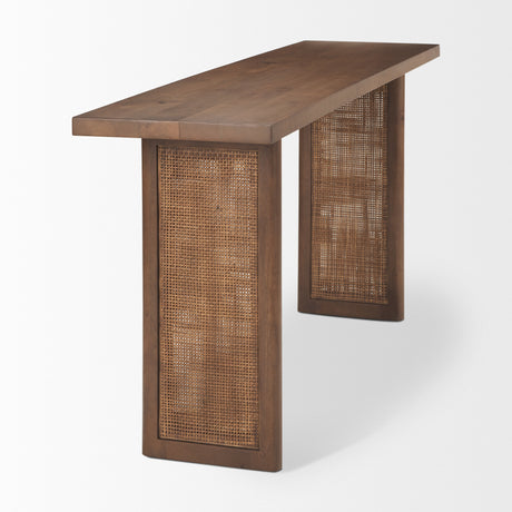 Grier 65" Medium Brown Solid Wood w/ Cane Console Table from Mercana - Luna Furniture
