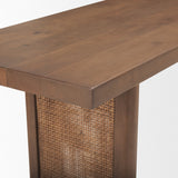 Grier 65" Medium Brown Solid Wood w/ Cane Console Table from Mercana - Luna Furniture